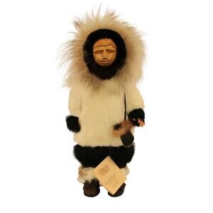 NWT MeMeLuck 14" Fur Doll Handcrafted Alaska Eskimo Carved Free Shipping